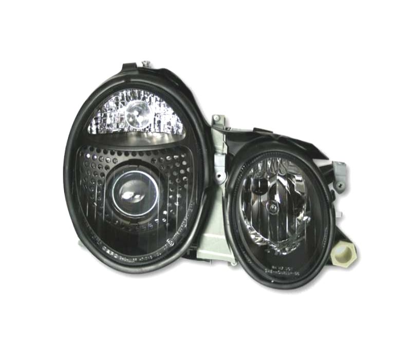 FARÓIS FRONTAIS MERCEDES CLASSE CLK W208 98-02 LUPA FUNDO NEGRO