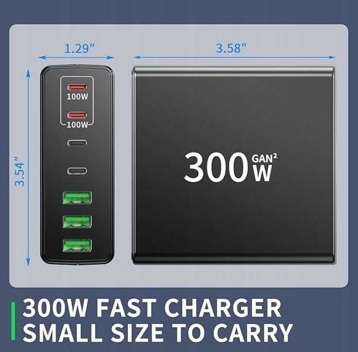 Ładowarka stacja zasilacz 7-Portowy 300W Power Brick Gan2