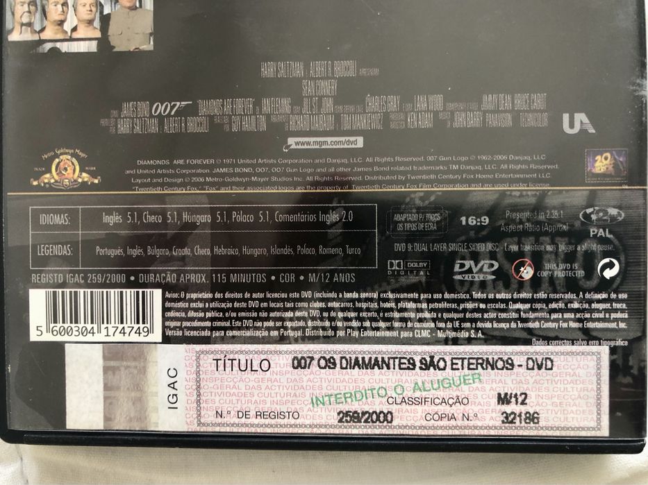 007 Diamonds Are Forever DVD 9GB – Shipped via CTT (Postage Included)64740607444099122