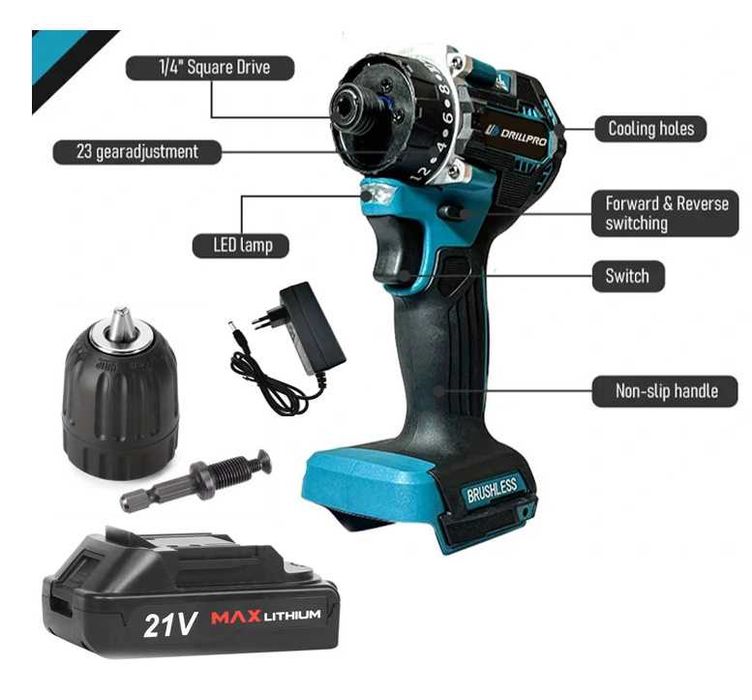 Aparafusadora  20+1 com torque 27-280NM dupla velocidade uma bateria