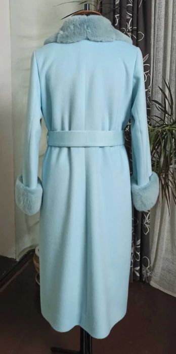 Пальто кашемир шерсть с норкой 46-52 р. Цвет Тиффани