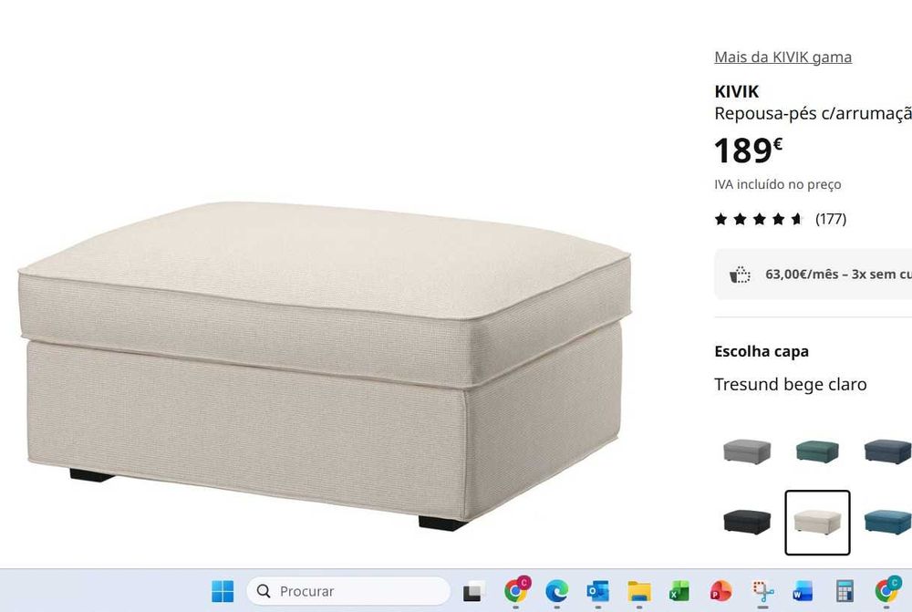 Sofá chaise longue cinzento com repousa-pés com arrumação (KIVIK-IKEA)