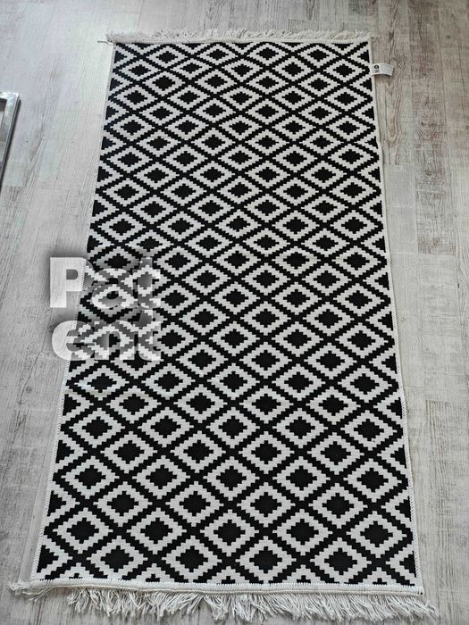 Dywan chodnik 80x150 boho etno wzór romby z frędzlami do salonu