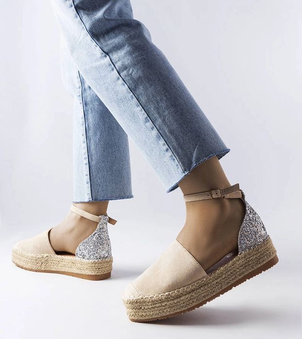 Beżowe espadryle z brokatową wstawką Myasia