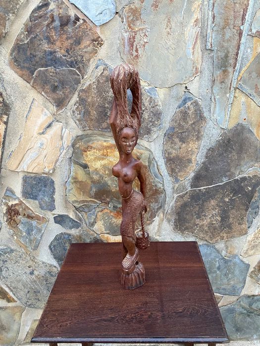 Escultura tribal Cabinda Anos 60 Madeira exótica África 59 cm