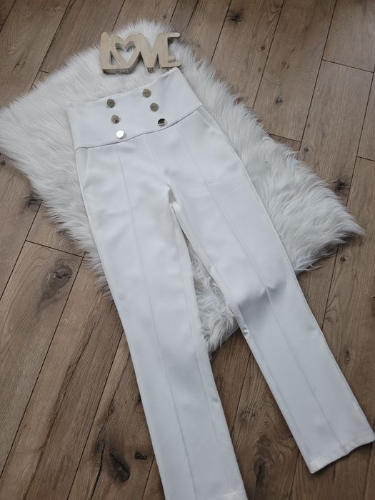 Eleganckie białe spodnie garniturowe Lady Drama