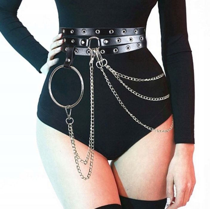 Pasek Harness na talię z łańcuszkiem Aries  czarny