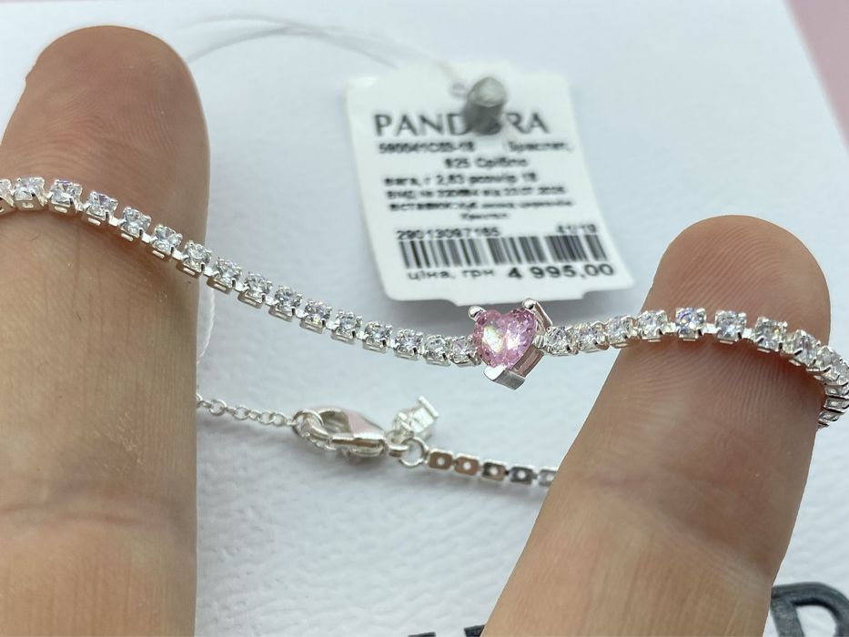 Оригінальний срібний браслет Pandora Рожеве серце Pave Бірка/пломба