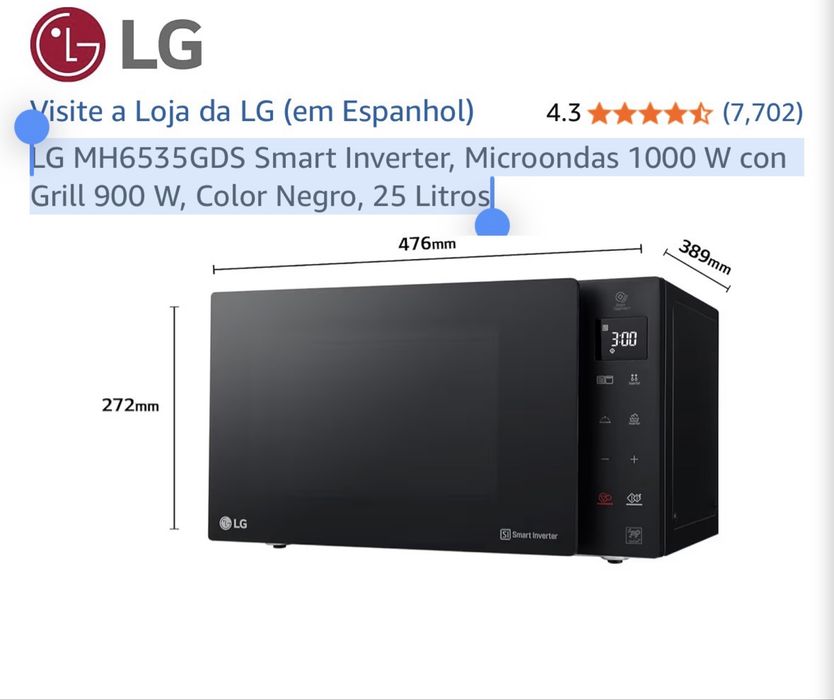 Microondas LG smart inverter