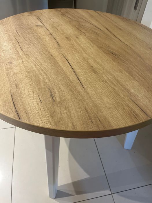 Stół drewniany 90 cm  biały/dąb craft