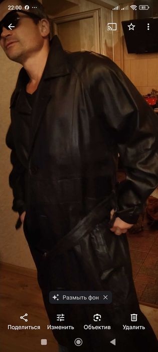 Тренч шкіряний чорний чоловічий