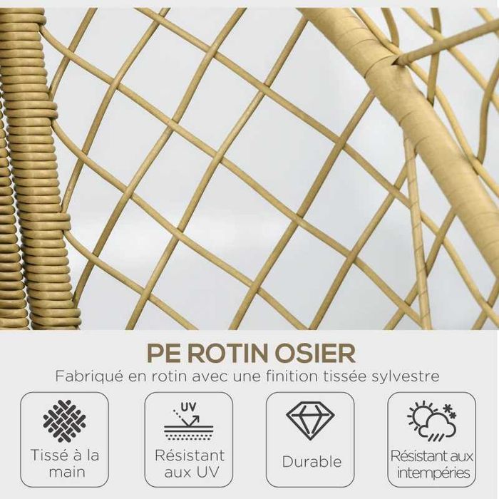 Fotel ogrodowe kokon boho techno rattan na balkon z poduszkami beżowy