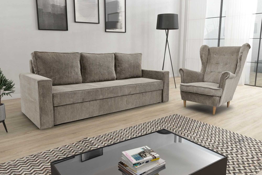 Zestaw komplet wypoczynkowy kanapa Sofia + fotel Uszak. Wersalka, sofa