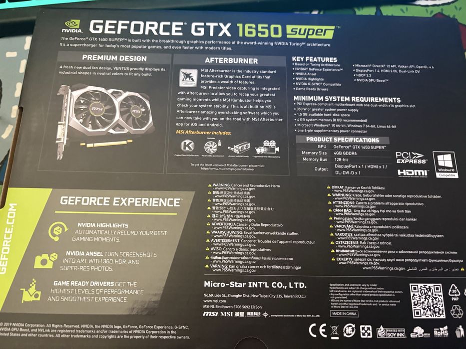 MSI GTX 1650 super OC Ventus xs