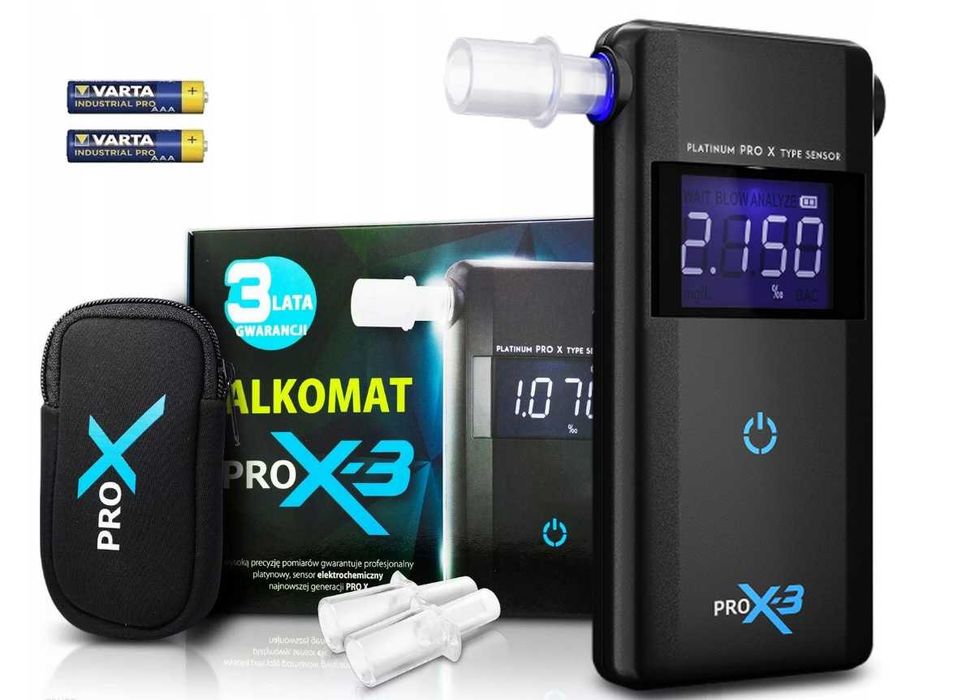 Alkomat PRO X-3 elektrochemiczny policyjna precyzja + 1 ROK kalibracji