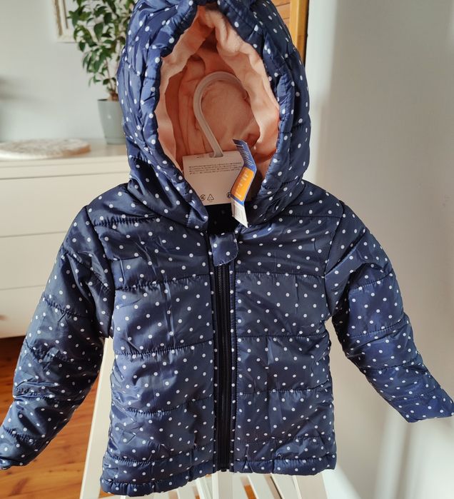 Granatowa kurtka zimowa w groszki dziewczęca r 74 lupilu