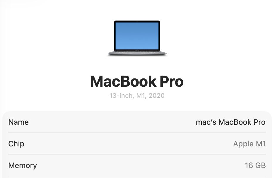 MacBook Pro 13’ 2020 M1 16Gb RAM 512GB SSD