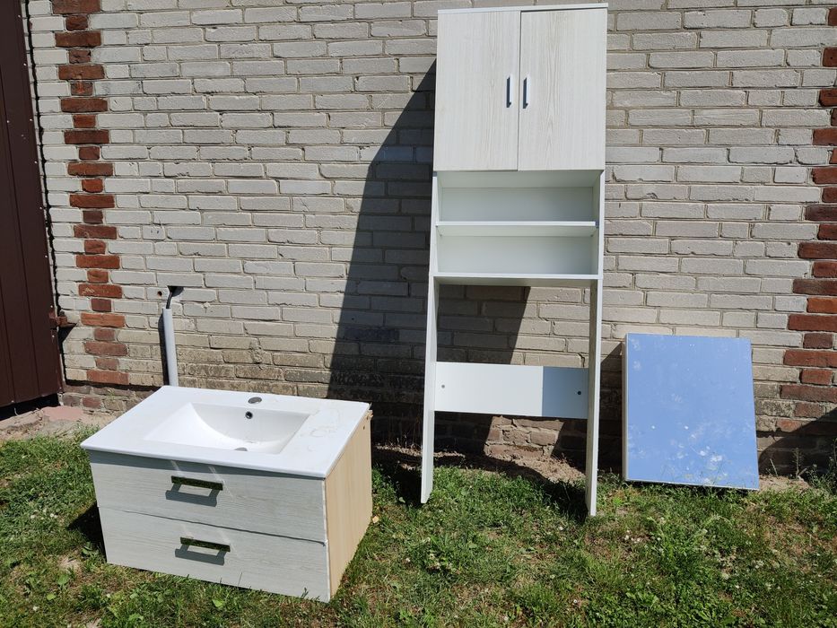 Zestaw mebli łazienkowych + umywalka duża, lustro z szafką