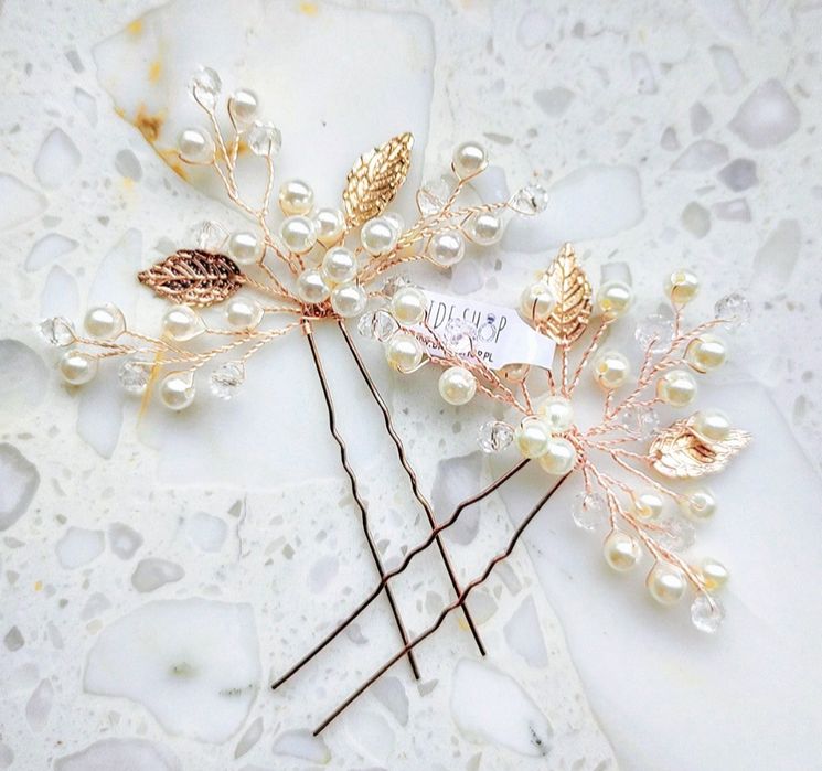 Nowe Kokówki wsuwki ślubne golden rose