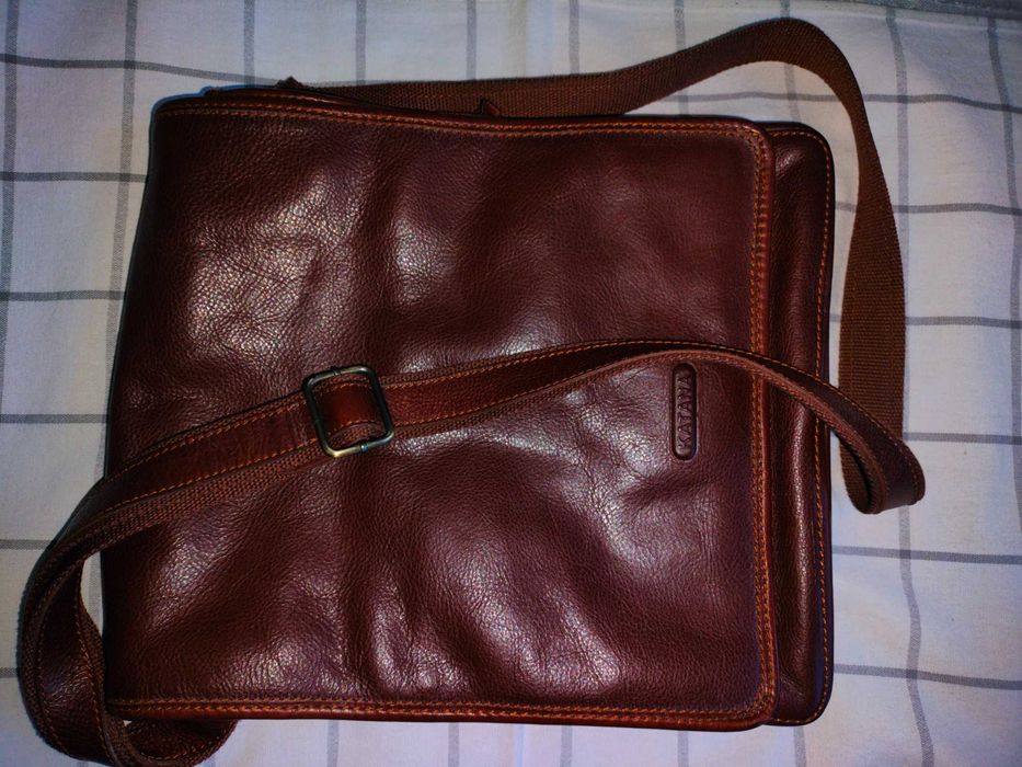 Чоловіча вінтажна шкіряна сумка/месенджер KATANA (Франція) "Brown Dennis Leather Bag", 30 x 34 x 6 см., ідеальний стан