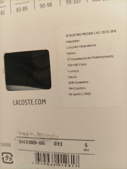 Bokserki męskie Lacoste r. S nowe