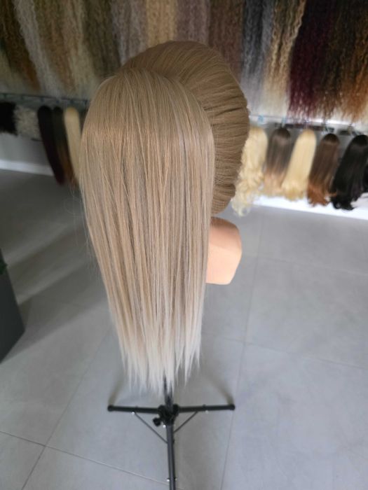 Kucyk kitka doczepiany Prosty 55cm Perłowy Blond z platynową końcówką Włos termiczny Premium!