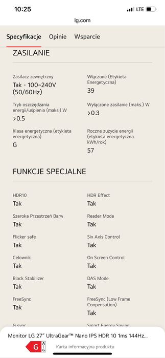 Monitor LG UltraGear 27'' 27GL850-B 144Hz WQHD 1ms Czarny