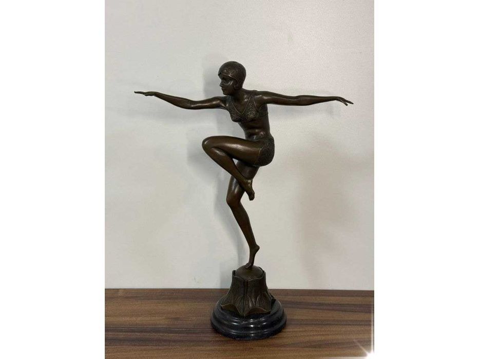 бронзовая статуетка фигурка танцовщица арт-деко бронза мрамор винтаж