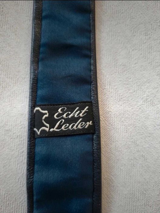 Skórzany krawat pasek leather 100% skóra naturalna wąski śledź granat