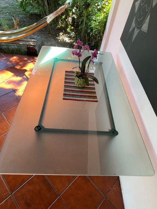 Mesa ferro tampo de vidro