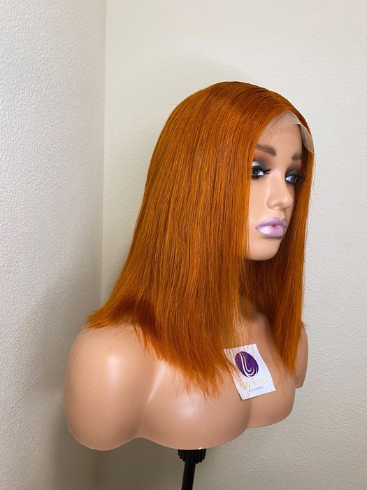 Peruca 100% cabelo humano bob ruivo com fecho 4x4.