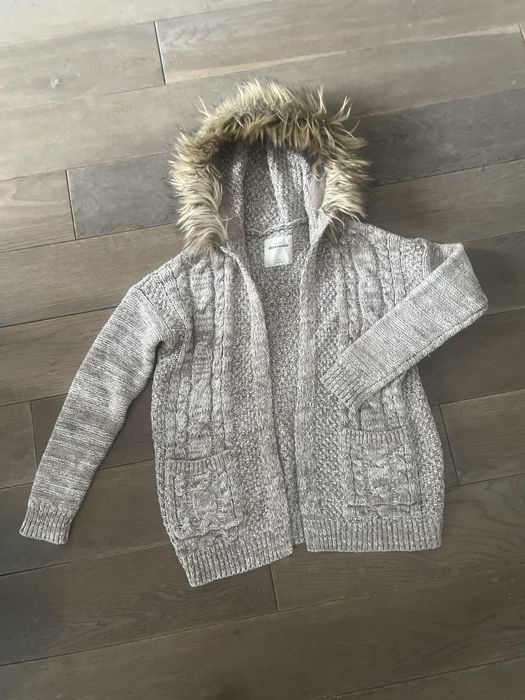 Sweter Abercrombie 146 / 152 z kapturem beżowo szary  futerko