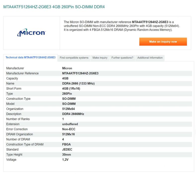 8GB (2x4GB) Memória original Apple iMac 27" 2020 DDR4-2666