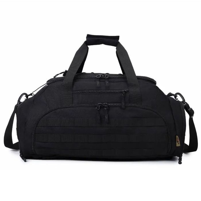 Тактична дорожня сумка-рюкзак 2 в 1 — зміцнена, універсальна чорна