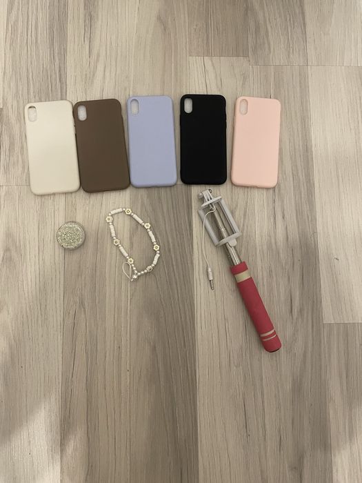 Zestaw - case do iphona XS, popsocket, selfie stick, zawleczka