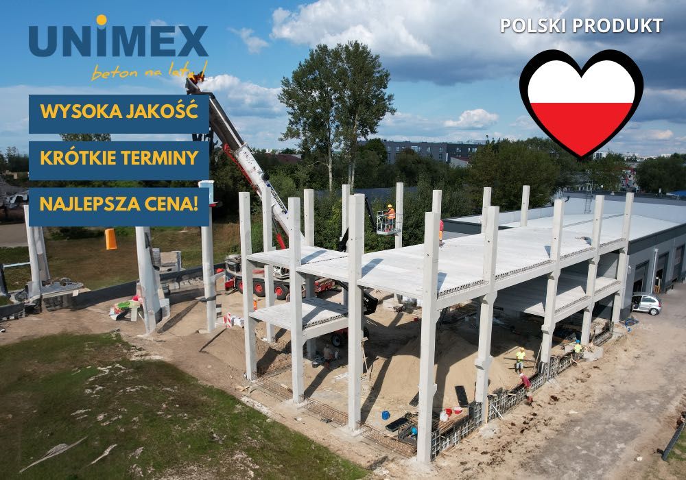 Słupy betonowe, żelbetowe, do budowy hali, prefabrykowane, belki