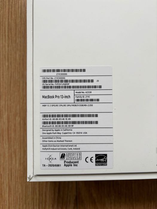 Apple Macbook Pro 13” M1 16GB Ram, 512GB Dysk