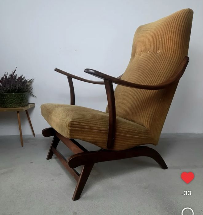 Fotel vintage Szwecja lata 60 drewno tekowe bujany