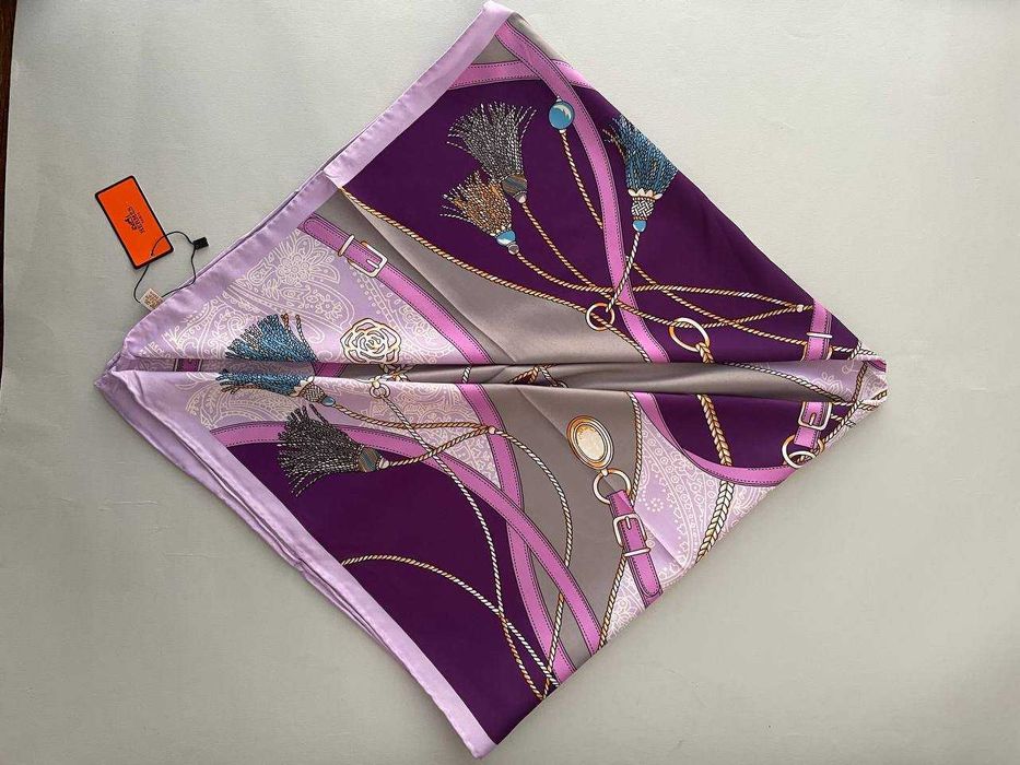 Хустка фіолетова Весняна Silk Hermes 90см