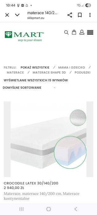 Materac solidny i wygodny kontynentalny marki MART 140X200 Krokodylek,