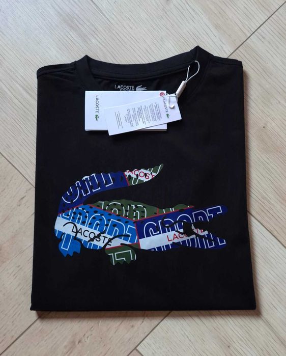Lacoste M L XL XXL Czarny Męski T-shirt Duże Logo