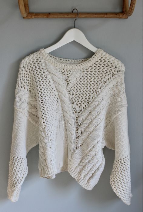 Sweter splot z warkoczem kremowy