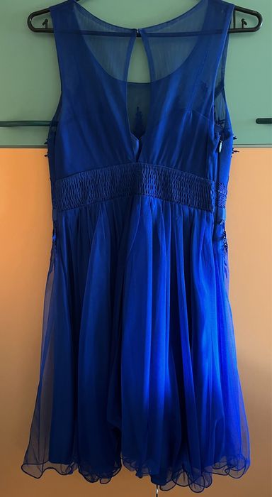 Sukienka damska z tiulem chabrowa