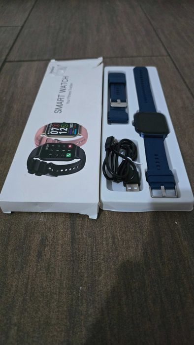 Smartwatch POOUNUR P66, Granatowy, Inteligentny zegarek z dod. paskiem