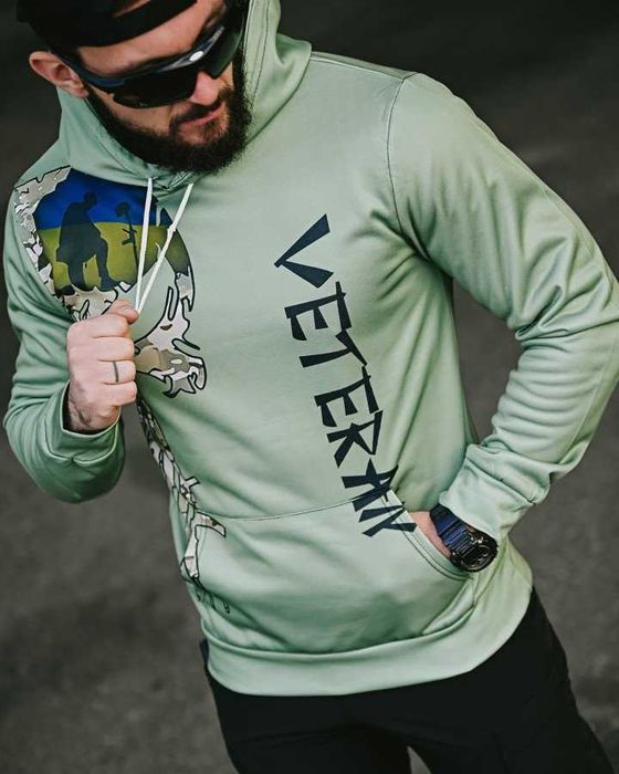 Мілітарі худі VETERAN на флісі  тактичне чоловіче худі Без передоплати