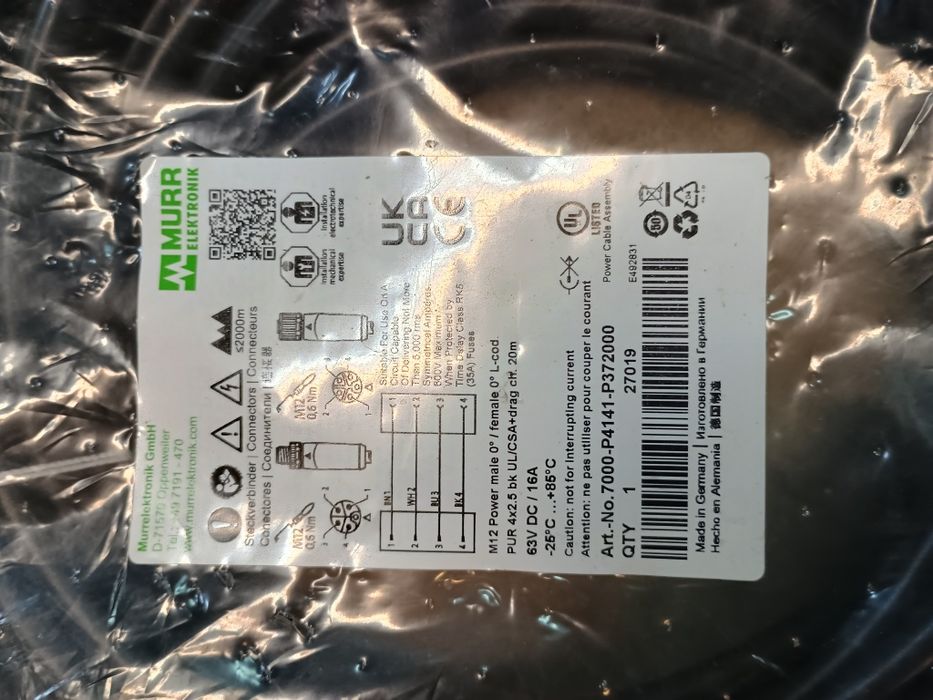 Kabel sterowniczy murrelektronik z wtyczką męska i żeńska M12
