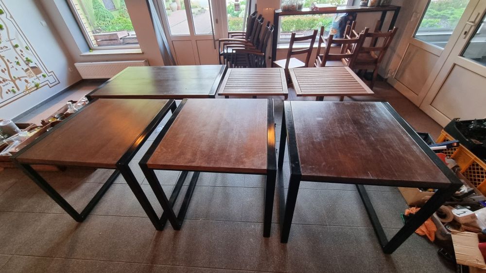 stoły do restauracji, baru. Grube blaty drewniane.  Stalowa konstrukcja. stan idealny