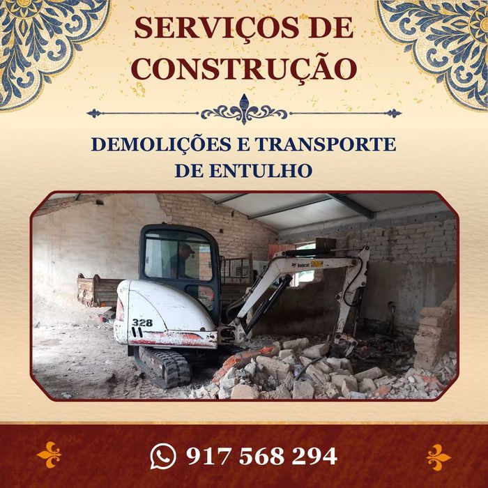 Trabalhos de mini-escavadora/giratória e construção