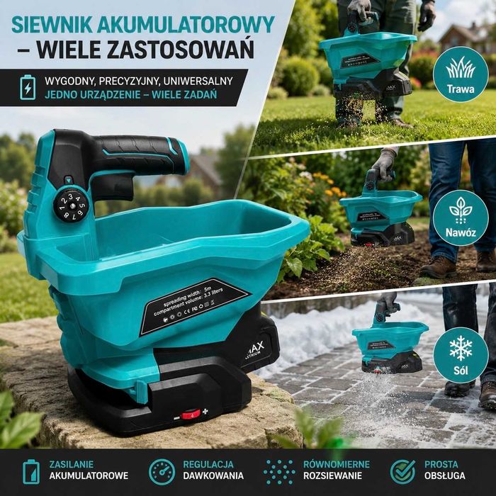 Siewnik Akumulatorowy Rozsiewacz Trawy Nawozu Soli 3,3L do 5m