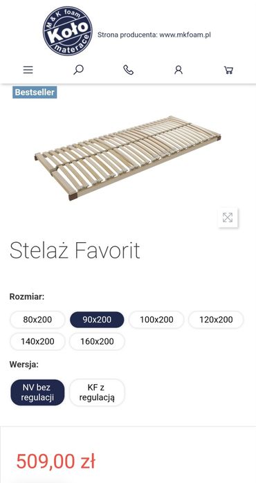 Stelaż Favorit NV bukowy 90x200 180x200 solidny regulowana twardość